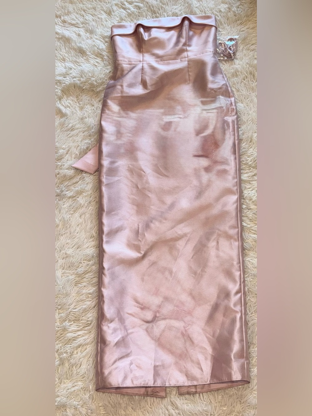 NEW Alfred Sung Eliza Bow Back Strapless Ballet Pink Satin Column Gown SZ 4 - Picture 4 of 8